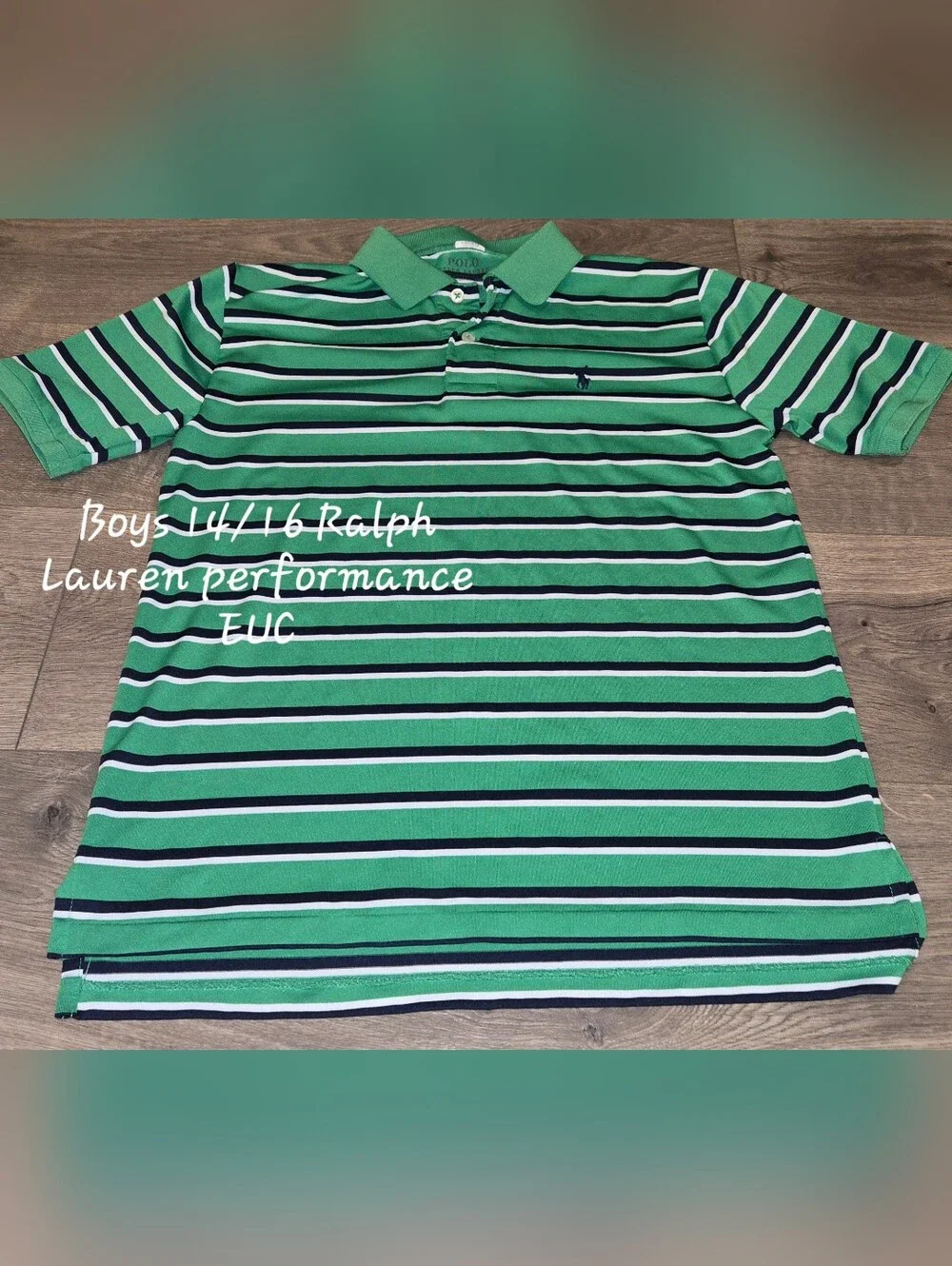 Ralph Lauren Green Striped Polo Performance Boys Shirt